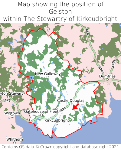 Map showing location of Gelston within The Stewartry of Kirkcudbright