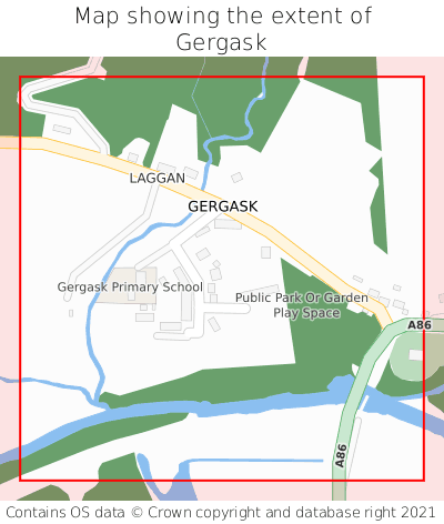 Map showing extent of Gergask as bounding box