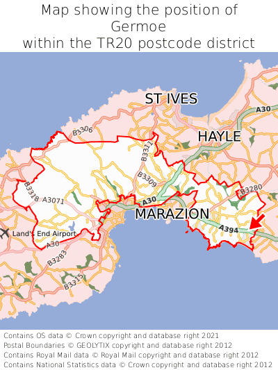 Map showing location of Germoe within TR20