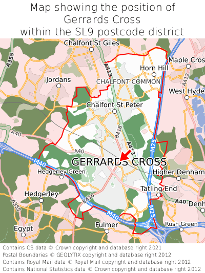 Map showing location of Gerrards Cross within SL9