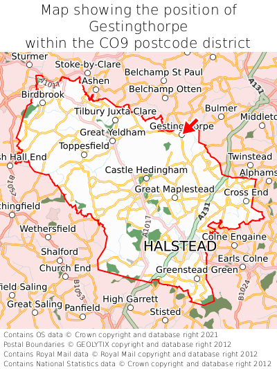 Map showing location of Gestingthorpe within CO9