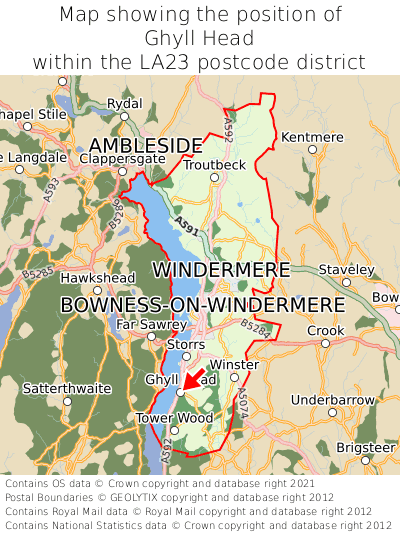 Map showing location of Ghyll Head within LA23