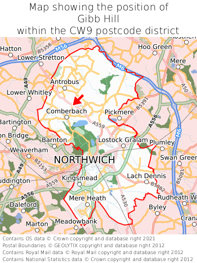 Map showing location of Gibb Hill within CW9
