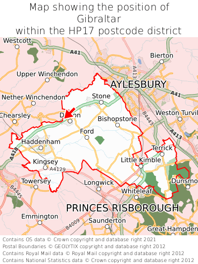 Map showing location of Gibraltar within HP17