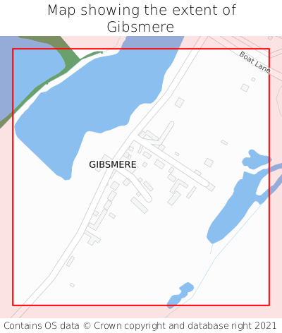 Map showing extent of Gibsmere as bounding box