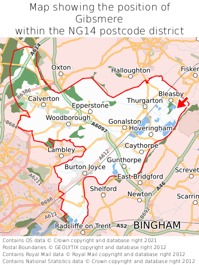 Map showing location of Gibsmere within NG14