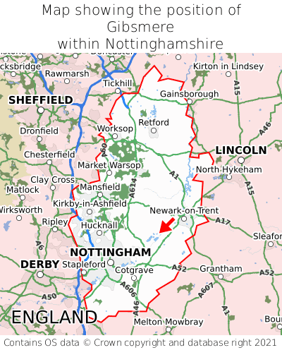 Map showing location of Gibsmere within Nottinghamshire