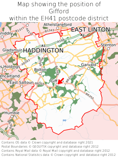 Map showing location of Gifford within EH41