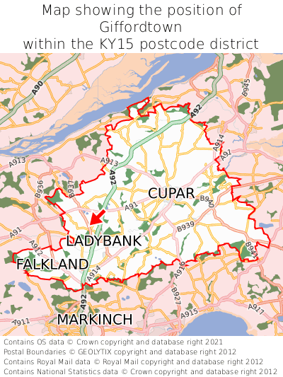 Map showing location of Giffordtown within KY15