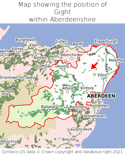 Map showing location of Gight within Aberdeenshire