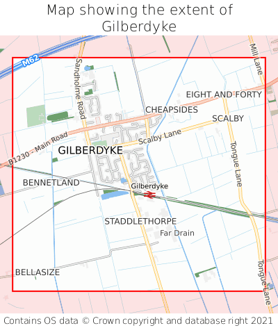 Map showing extent of Gilberdyke as bounding box