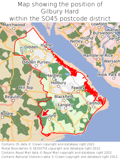 Map showing location of Gilbury Hard within SO45