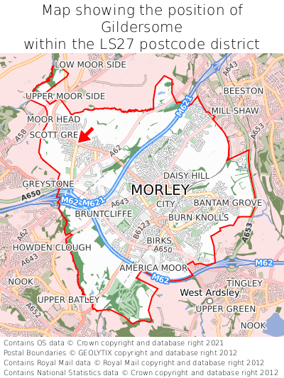 Map showing location of Gildersome within LS27