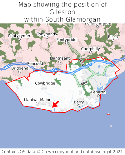 Map showing location of Gileston within South Glamorgan