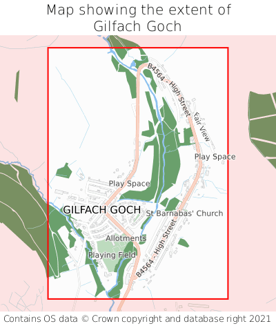 Map showing extent of Gilfach Goch as bounding box