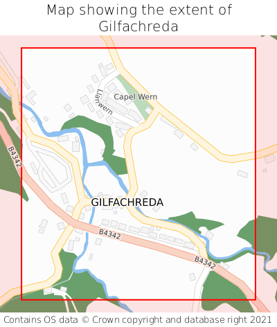 Map showing extent of Gilfachreda as bounding box