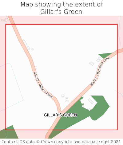 Map showing extent of Gillar's Green as bounding box