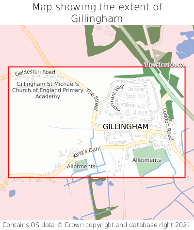 Map showing extent of Gillingham as bounding box