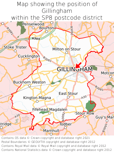 Map showing location of Gillingham within SP8