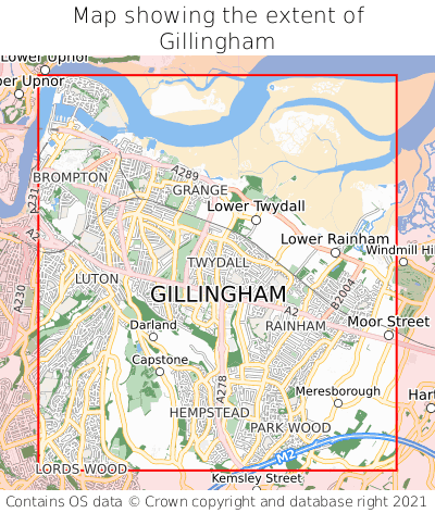 Map showing extent of Gillingham as bounding box