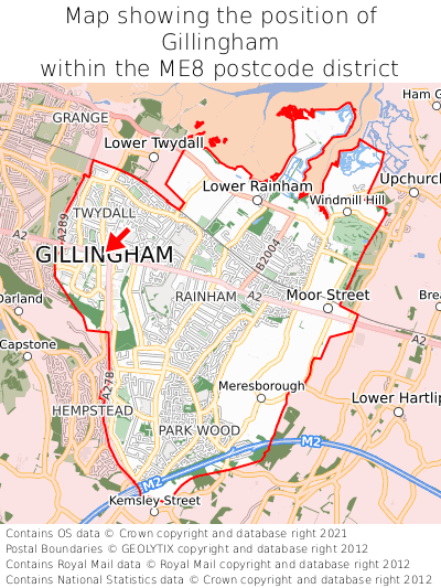 Map showing location of Gillingham within ME8