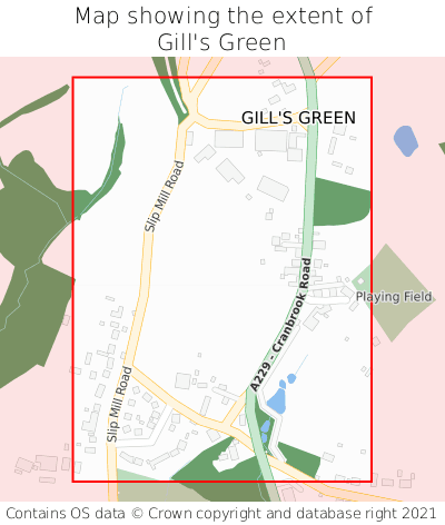 Map showing extent of Gill's Green as bounding box