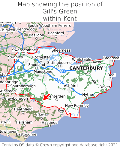 Map showing location of Gill's Green within Kent
