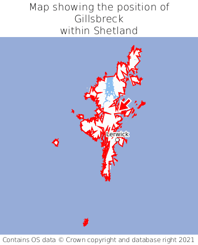 Map showing location of Gillsbreck within Shetland