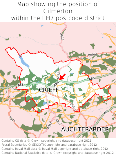 Map showing location of Gilmerton within PH7