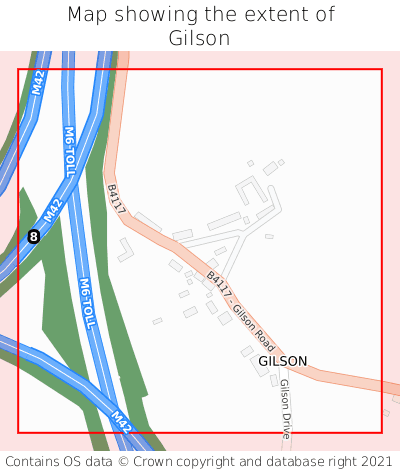 Map showing extent of Gilson as bounding box