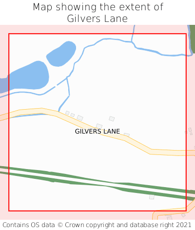 Map showing extent of Gilvers Lane as bounding box