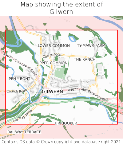 Map showing extent of Gilwern as bounding box