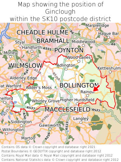 Map showing location of Ginclough within SK10