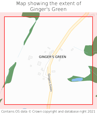 Map showing extent of Ginger's Green as bounding box