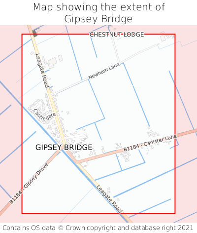 Map showing extent of Gipsey Bridge as bounding box