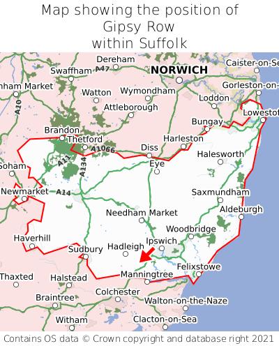 Map showing location of Gipsy Row within Suffolk