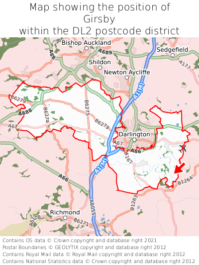 Map showing location of Girsby within DL2