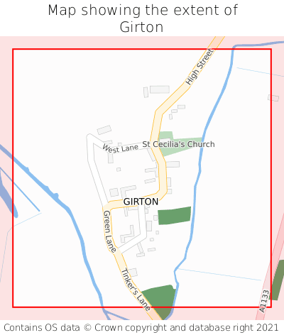 Map showing extent of Girton as bounding box