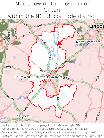 Map showing location of Girton within NG23