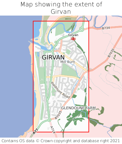 Map showing extent of Girvan as bounding box