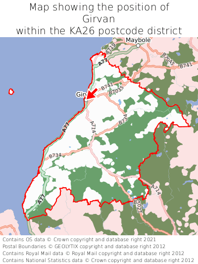 Map showing location of Girvan within KA26