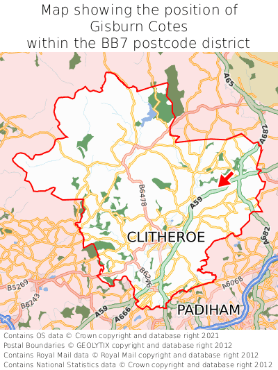 Map showing location of Gisburn Cotes within BB7