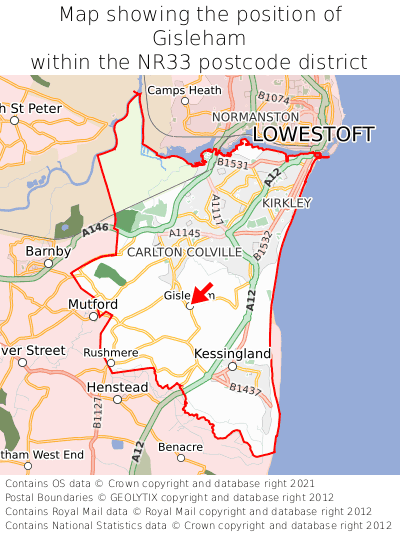 Map showing location of Gisleham within NR33