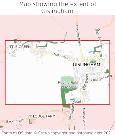 Map showing extent of Gislingham as bounding box