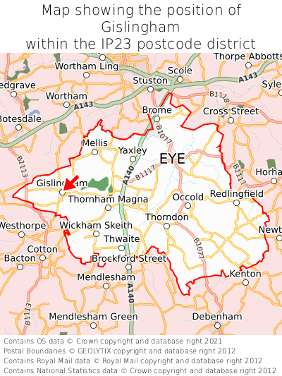 Map showing location of Gislingham within IP23