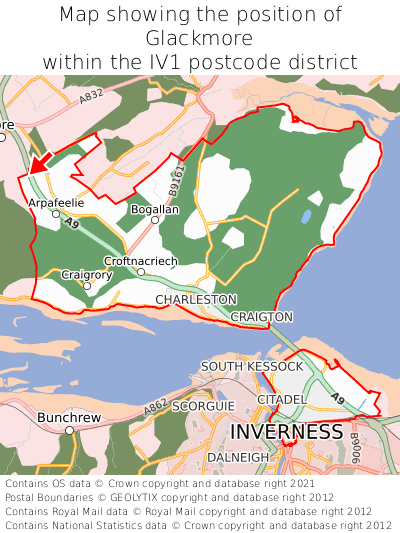 Map showing location of Glackmore within IV1