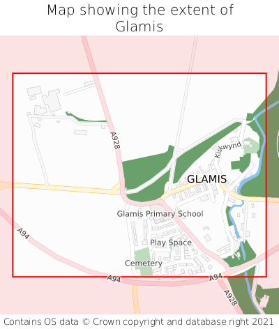 Map showing extent of Glamis as bounding box