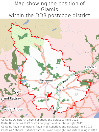 Map showing location of Glamis within DD8