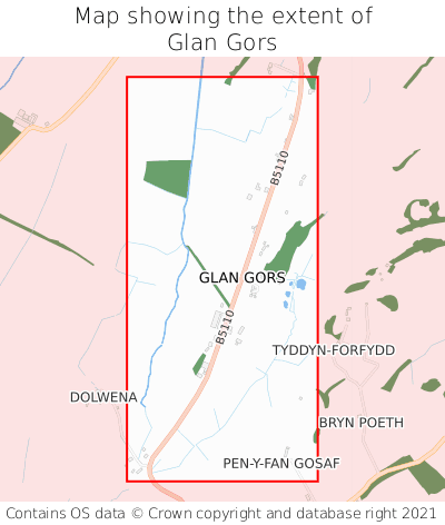 Map showing extent of Glan Gors as bounding box