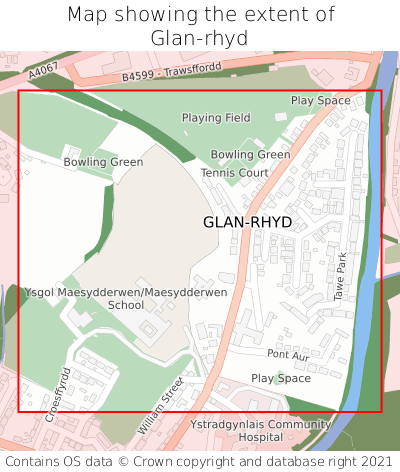 Map showing extent of Glan-rhyd as bounding box
